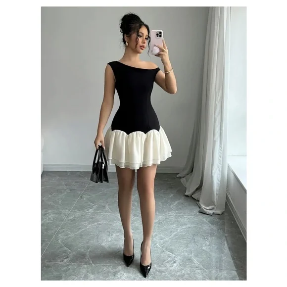 Elegant Romantic Ruffled Hem Mini Dress - Picture 2 of 4